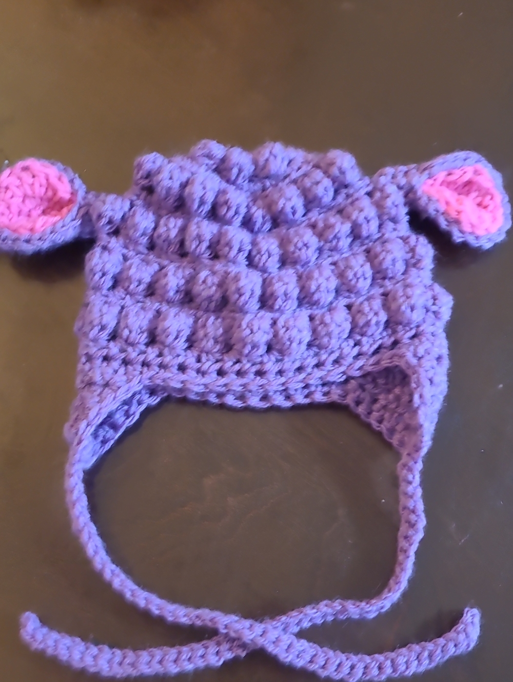 Handmade Purple Crochet Kids Earflap Hat with Ears